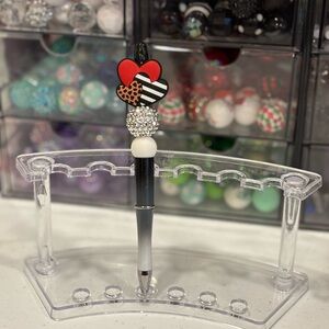 Handcrafted Stylish Black and Red Heart Beaded Pen